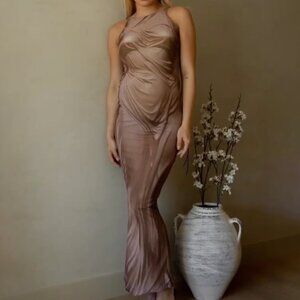 Syndical Chamber Wet Fabric Effect Drape Illusion Dress